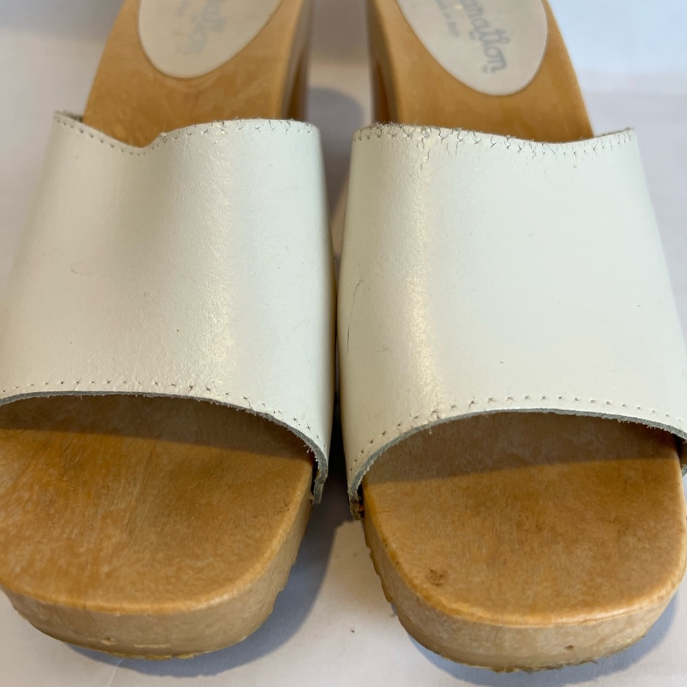 VINTAGE 90’s/Y2K White Leather Wooden Chunky Heel Open Toe Mule Size 8 - Picture 8 of 10